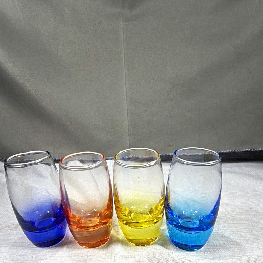 Vintage Carnival Cruise Line Ombre Jewel Tone Weighted Shot Glasses Set of 4